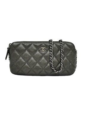 Chanel Chain Wallet Shoulder Bag Caviar Leather Metallic Green